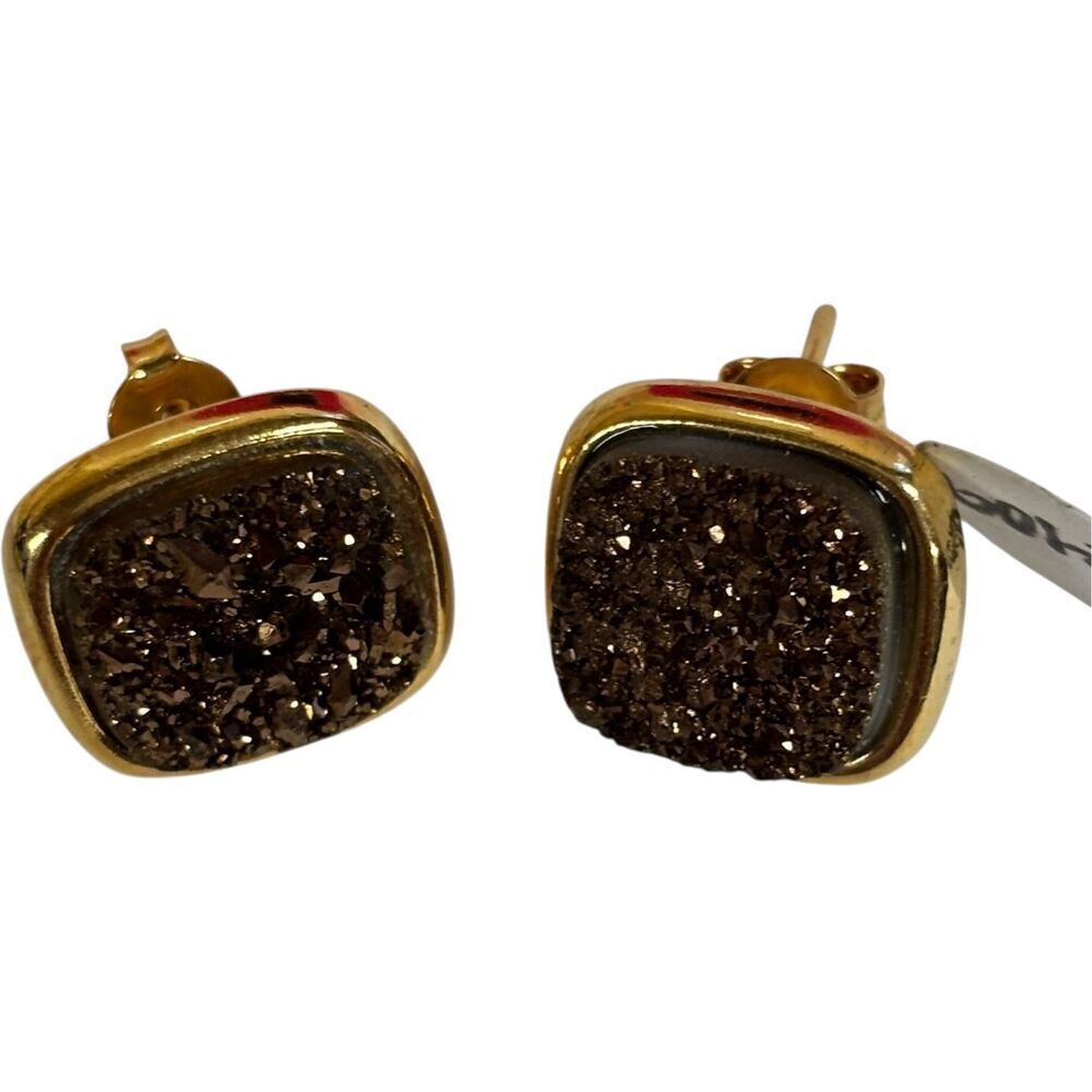 Marcia Moran "Antique" Rounded Square Druzy Stud Earrings - New